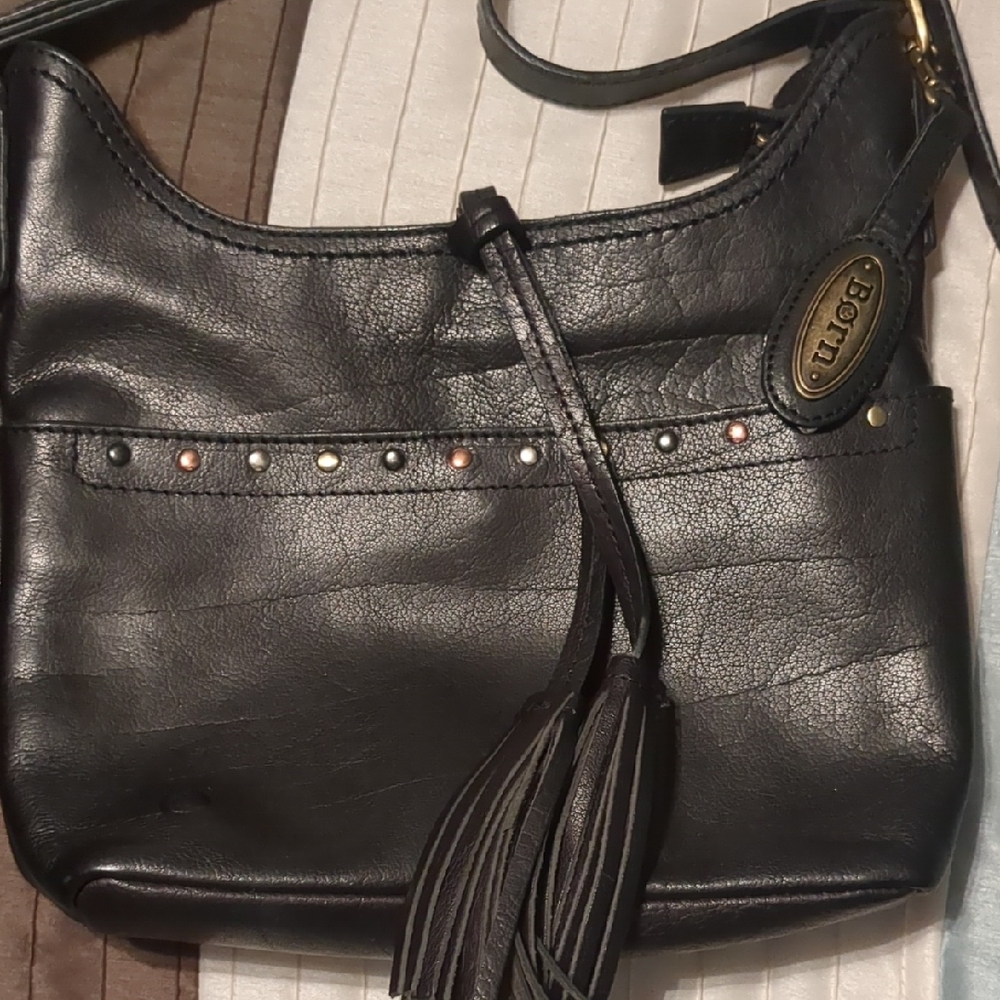 Born Black Studded Leather Shoulder Bag